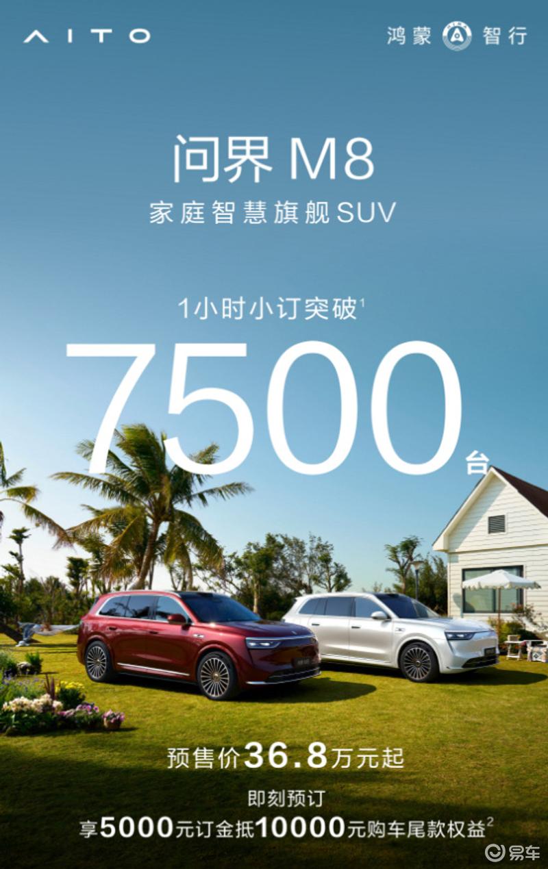 问界M8开启预订 预售价36.8万元起/4月正式上市